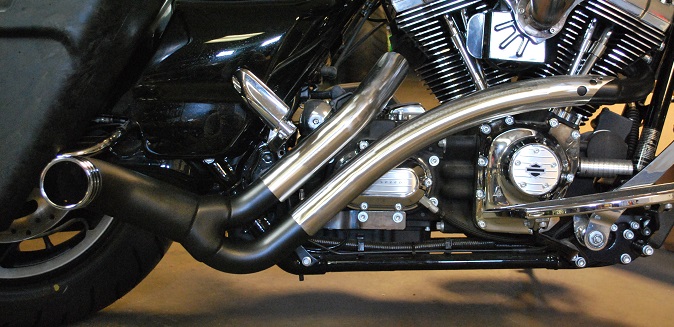 custom harley bagger exhaust pipes
